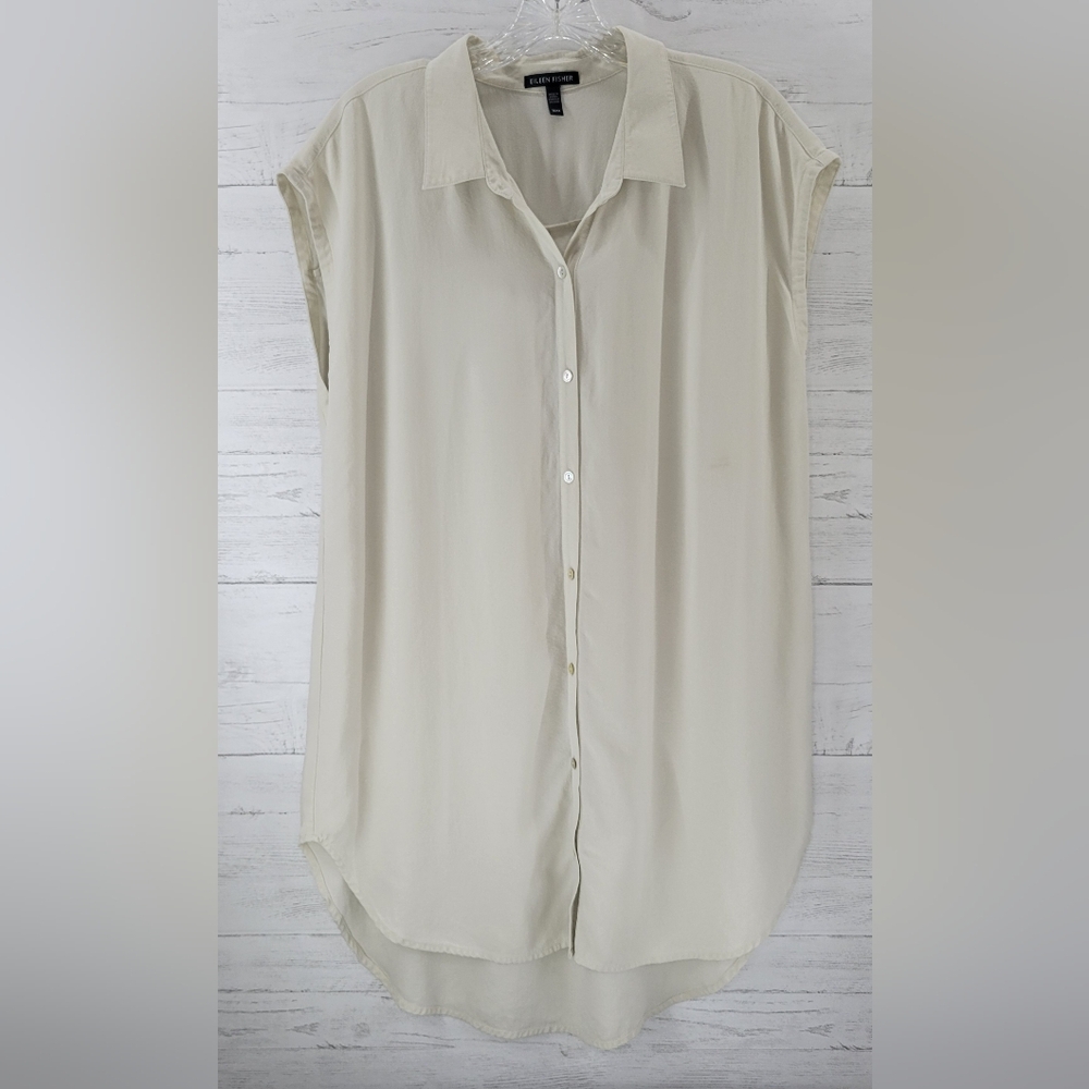 Eileen Fisher,  Sleeveless Tunic Top, 100% Silk,  Bone/Beige,  Size Medium